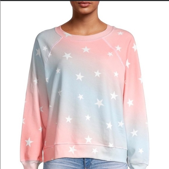 Wild fox star crewneck sweatshirt faded ombré pastel slouchy oversized cozy L - Picture 1 of 15